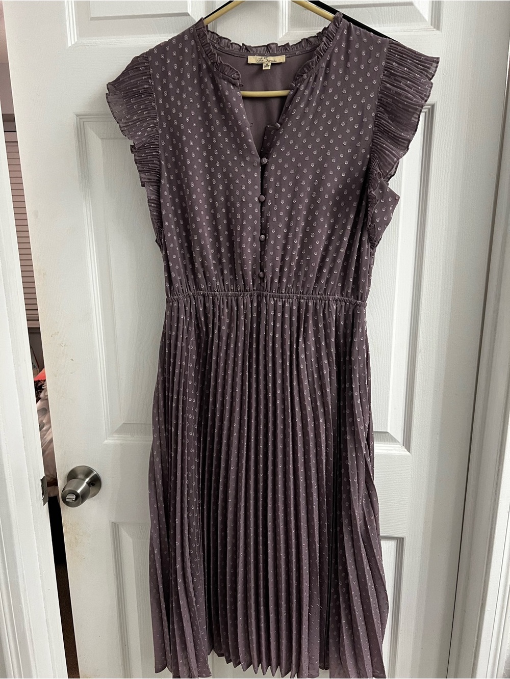 Pleated Button-Front Midi Dress in Dusty Purple